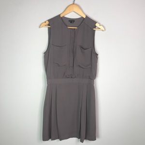 Theory Taupe Silk Sleeveless Cinch Waist Dress